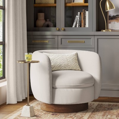 Upholstered Barrel Swivel Accent chair with Wood Base Cream -Threshold™
