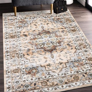 Vintage Floral Printed Machine Washable Area Rug Rug for Living Room Non Slip Non Shedding Floral Soft Carpet for Bedroom ‎Dining Room Nursery - 1 of 4
