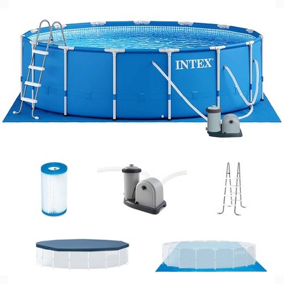 INTEX 28253EH Metal Frame Above Ground Swimming Pool Set: 18ft x 48in – Includes 1500 GPH Cartridge Filter Pump – Removable Ladder – Pool Cover –