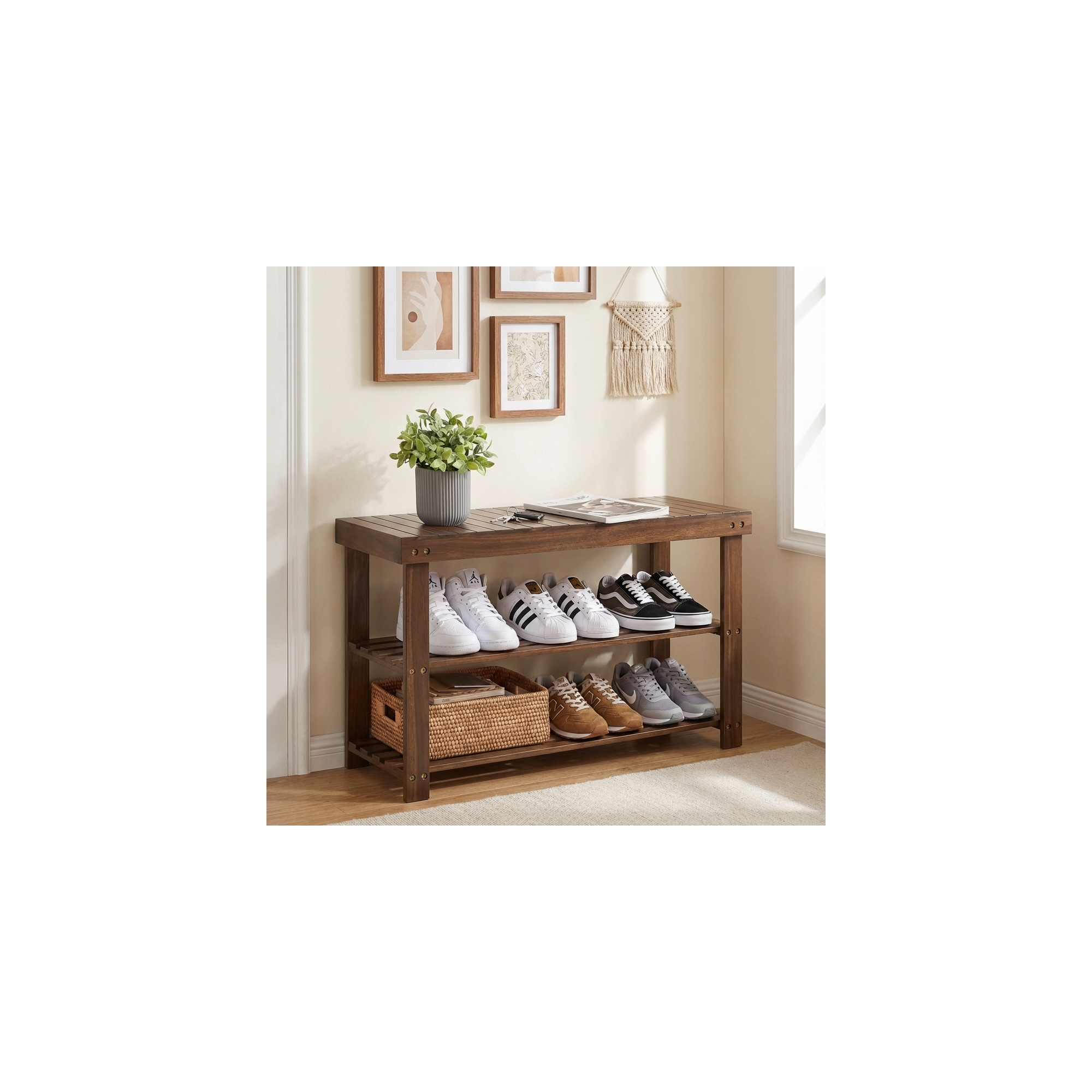 LEDREM Shoe Bench, shoe storage bench, Attractive Bamboo Shoe Rack Bench for Entryway Organization and Comfort - Stylishly Welcome Home