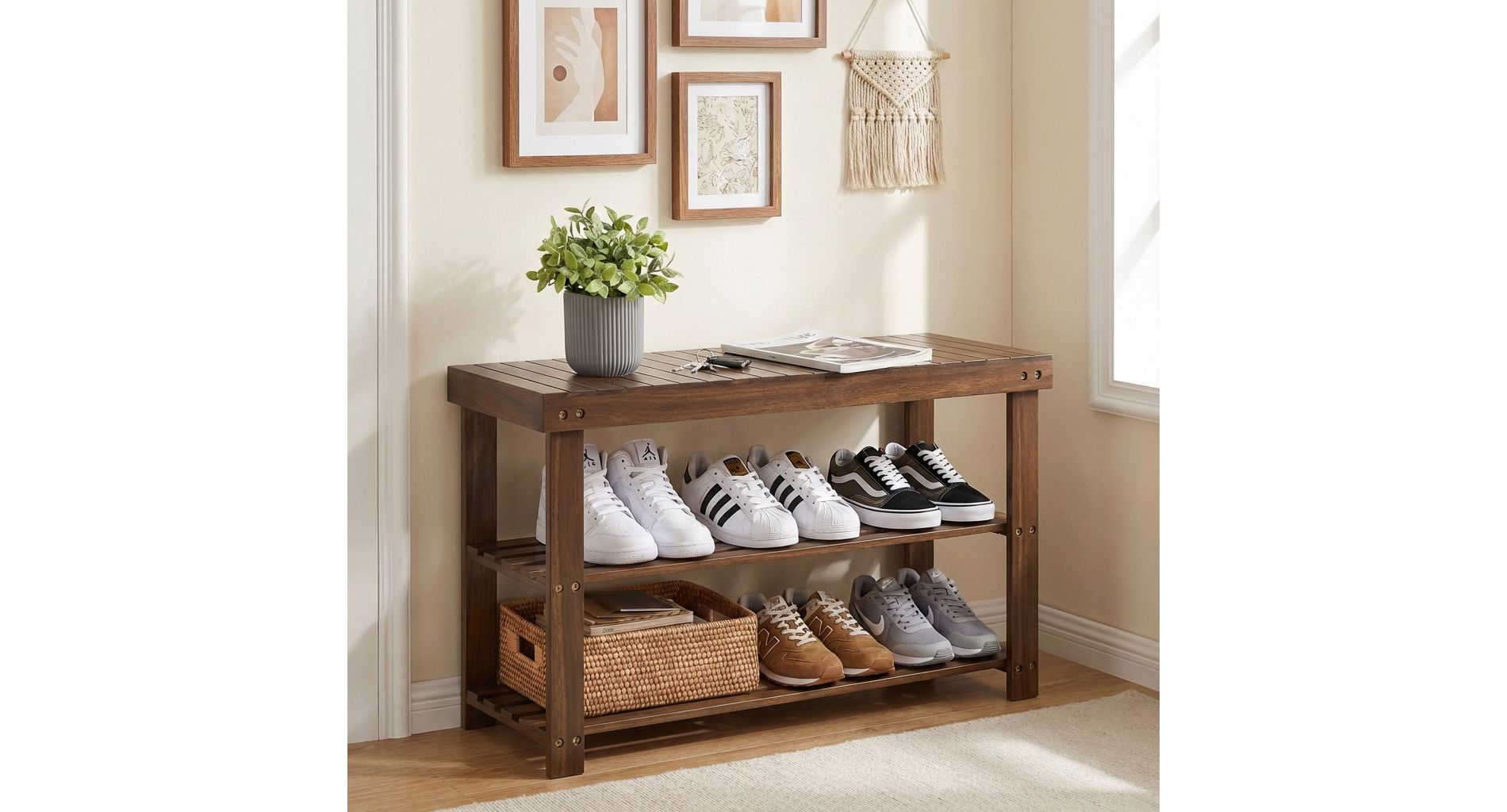 LEDREM Shoe Bench, shoe storage bench, Attractive Bamboo Shoe Rack Bench for Entryway Organization and Comfort - Stylishly Welcome Home
