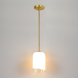 KAISITE 15.7in Milk Glass Pendant Light with Brass Stem - Modern Large Opal Cylinder Hanging Light for Kitchen Island Dining Room - 1 of 4