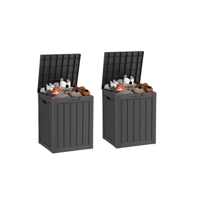 VisioGear Deck Boxes, 2-Piece 28 Gal Outdoor Storage Deck Box, Small Patio Storage Bin for Garden Tools, Black, 18.11"*16.93"*23.03"