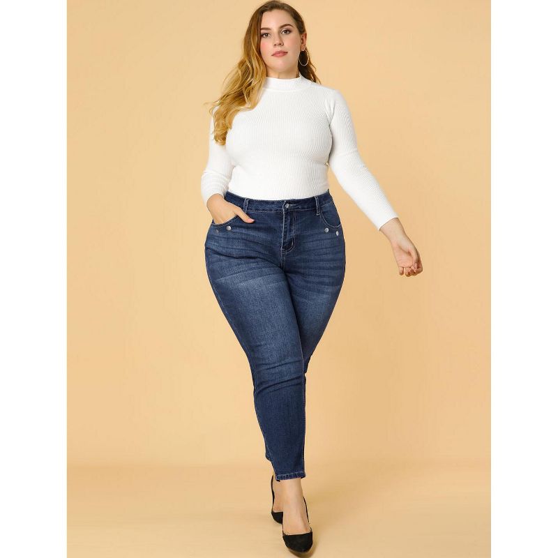Agnes Orinda Women's Plus Size Denim Mid-Waist Stretch Washed Skinny Jeans, 5 of 8