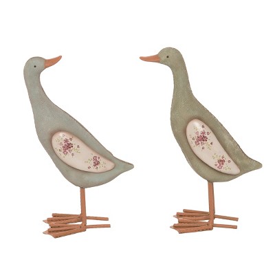 Transpac Resin Cottage Duck Decor Set of 2 for Spring Charming Decorative Objects for Home and Garden