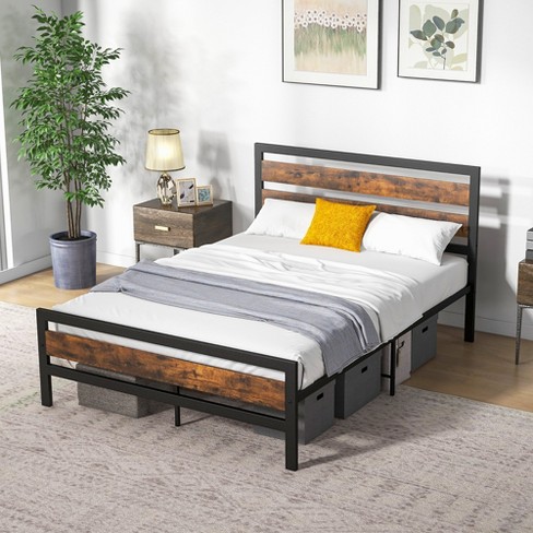 Full size platform bed deals frame metal