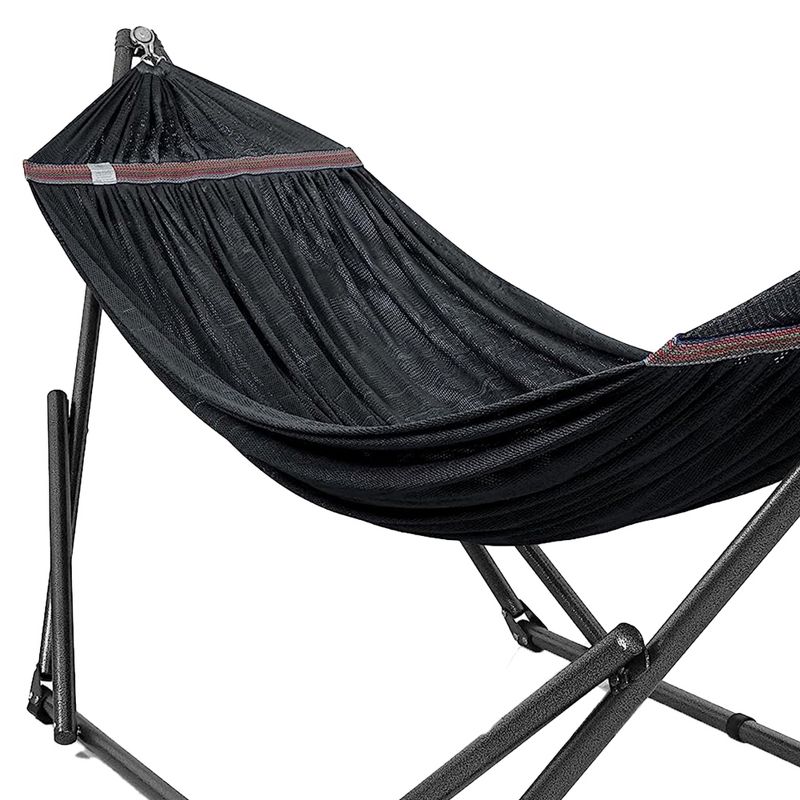 Tranquillo Universal 106.5 Inch Double Hammock Swing with Adjustable Powder-Coated Steel Stand and Carry Bag for Indoor or Outdoor Use, Black, 6 of 8