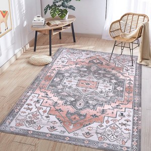 Nasitip Retro-style Orange Print Area rug is No-Slip and washable, use for the living room, Corridor - 1 of 4