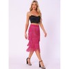 Allegra K Women's High Waist Bodycon Tiered Pencil Midi Tassel Fringe Skirts - 2 of 4