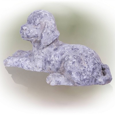 Gray Magnesium Oxide Puppy Laying Down Garden Statue, 19"