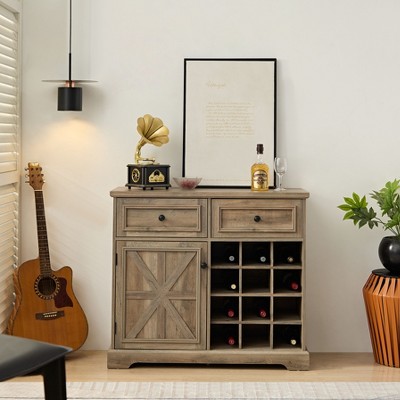 NicBex Sideboard Buffet Cabinet with 2 Drawers Farmhouse Coffee Bar Cabinet with Removable Racks for Kitchen,Gray