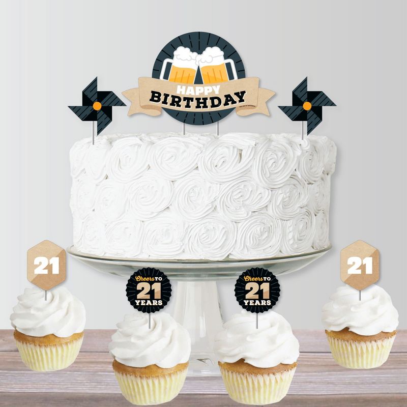 Big Dot of Happiness Cheers and Beers to 21 Years - Birthday Party Cake Decorating Kit - Happy Birthday Cake Topper Set - 11 Pieces, 5 of 7