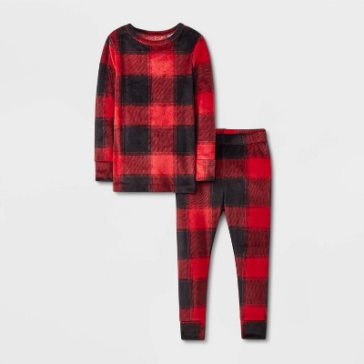 Toddler 2pc Snuggly Soft Snug Fit Buffalo Checkered Plaid Christmas Pajama Set - Cat & Jack™ Red/Black 18M