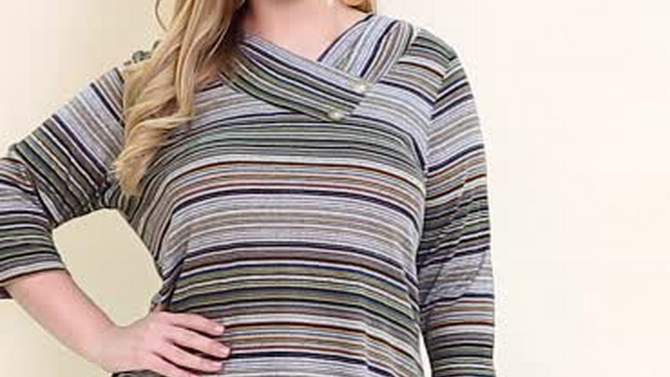 Agnes Orinda Women's Plus Size 3/4 Sleeve V Neck Stripe Boho Knit Casual Blouse, 2 of 8, play video