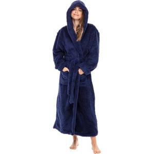 ADR Women's Fuzzy Plush Fleece Bathrobe with Hood, Soft Warm Hooded Lounge Robe - 1 of 4