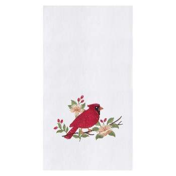 Red Cardinal Bird Embroidered White Kitchen Waffle Weave Terry