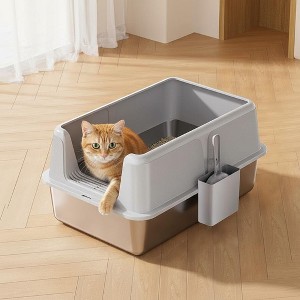 XL Stainless Steel Cat Litter Box, Jumbo Metal Pet Pan with Low
