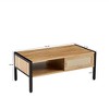 40" Rattan Coffee Table with Sliding Door, Wooden Rectangular Table with Storage and Open Shelf - Natural Color for Living Room, Office, or Apartment - 3 of 4