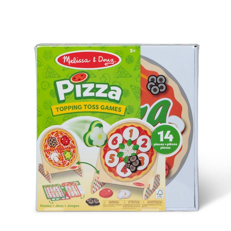 Melissa &#38; Doug Wooden Double-Sided Pizza Topping Toss Games Bean Bag Target Game, Bingo, Tic-Tac-Toe, Matching, Number, 4 of 11