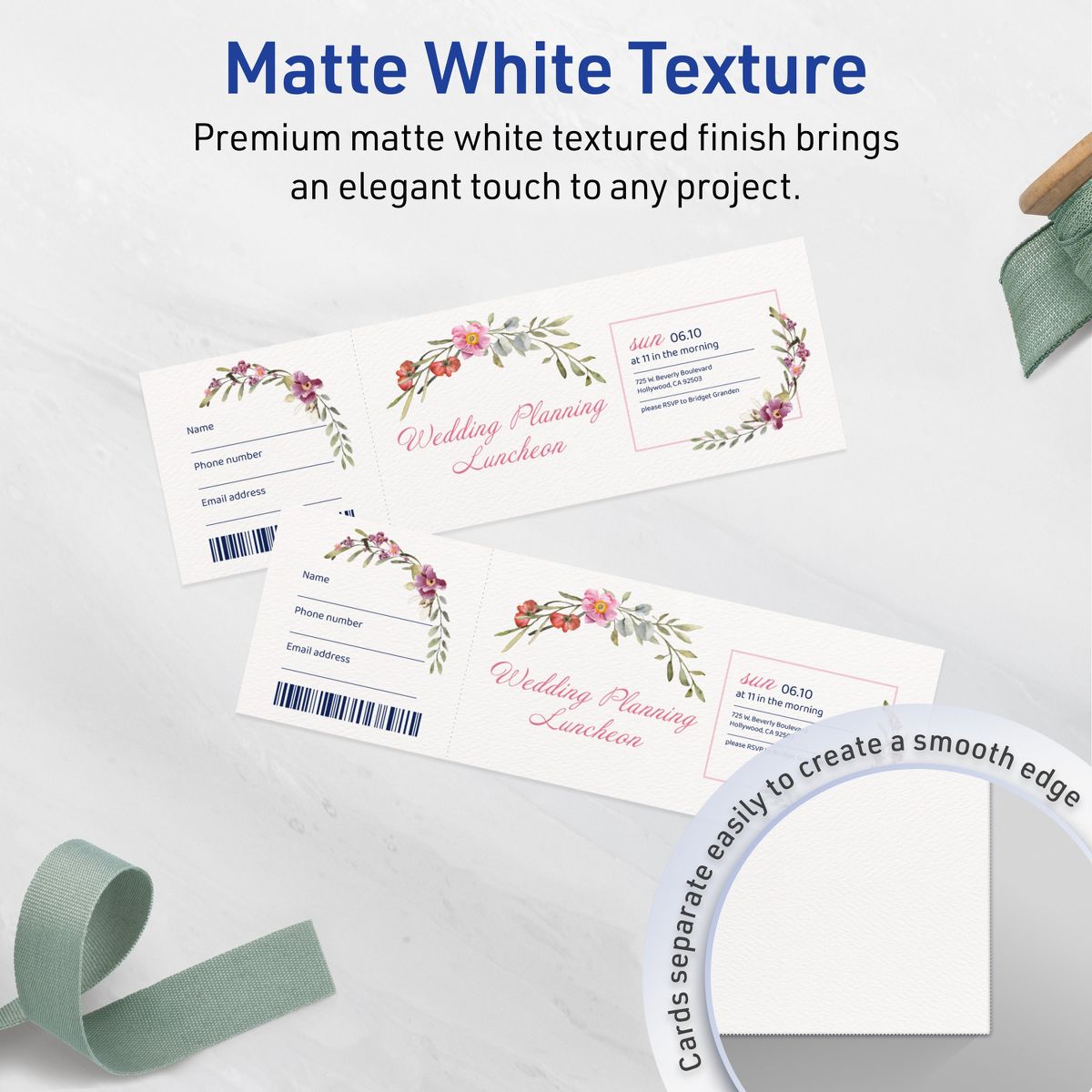 Avery Matte White Tickets, 1-3/4" x 5-1/2" Rectangle - thumbnail 3