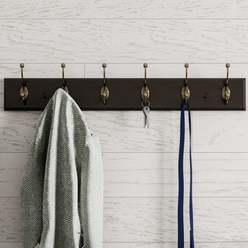 Wall Hook Rail - Mounted Hanging Rack With 6 Hooks For Entryway, Hallway,  Or Bedroom - Storage Solution For Coats, Towels, Bags By Lavish Home  (brown) : Target