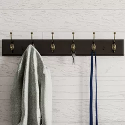 Wall Hook Rail - Mounted Hanging Rack with 6 Hooks for Entryway, Hallway, or Bedroom - Storage Solution for Coats, Towels, Bags by Lavish Home (Brown)