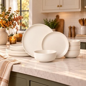 GreenElevate 12-Piece Stoneware Dinnerware Set for 4, Matte Ceramic Dinner Plates & Bowls, Microwave & Dishwasher Safe, Perfect for Housewarming : Target