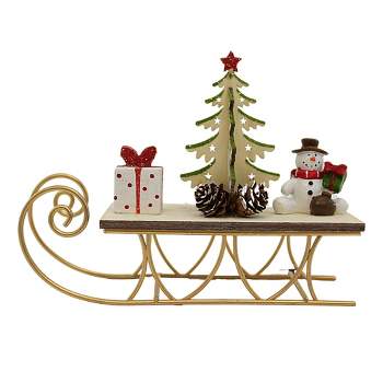 Option 2 5.5 Inch Holiday Decorations On Wood Sleigh Die Cut Tree Pine Cones Figurines