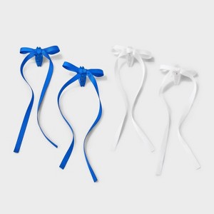 Girls' 4pk Long Tail Satin Bow Claw Clip Set - art class™ Blue/White - 1 of 3