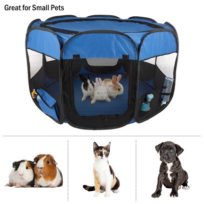 Blue and Black Portable Plastic Pet Playpen with Mesh Windows