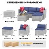 5PCs Outdoor Patio Furniture Set, Wicker Rattan Sectional Sofa with Glass Table & Anti-Slip Cushions for Porch, Garden, and Backyard, Grey/Blue - 2 of 4
