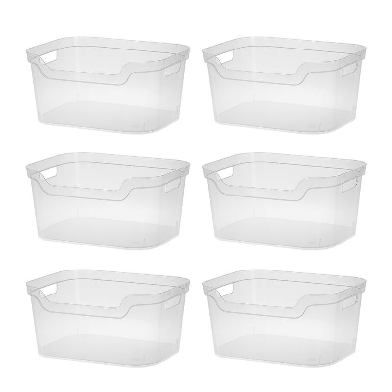 Sterilite 7 x 11 x 14.25 Inch Polished Open Scoop Front Storage Bin with Comfortable Carry Through Handles for Household Organization, Clear, 1 of 7
