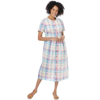Woman Within Short-Sleeve Seersucker Dress