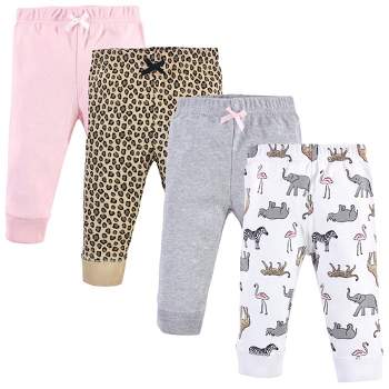 Hudson Baby Infant and Toddler Girl Cotton Pants 4pk, Modern Pink Safari