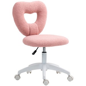 Armless Computer Desk Chair, Office Task Chair, Teddy Fleece Heart Makeup Vanity Chair with Swivel Wheels - 1 of 4
