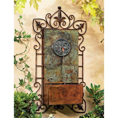 Ibizi Rustic Slate and Iron Wall Fountain with LED Light