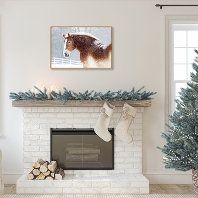 Snowy Draft Horse Framed Canvas Wall Art