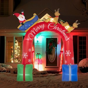Angel Sar 9ft Inflatable Christmas Arch with Santa Sleigh, LED Light-Up Outdoor Yard Display, Blow-Up Holiday Entrance Decor with Stakes & Sandbags - 1 of 4
