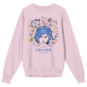 Arcane League Of Legends Powder Doodle Art Adult Cradle Pink Crew Neck Long Sleeve Sweatshirt - 1 of 2