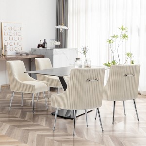 SEYNAR Modern Velvet Pleated Finish Back Dining Chair Set of 4 with Rear Handle - 1 of 4