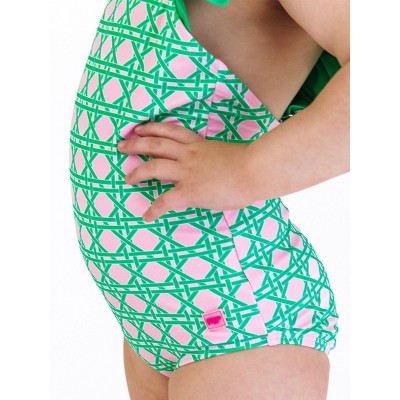 RuffleButts Girls UPF50+ Ruffle V-Back One Piece - Pink Coastal Cane, 7 — фото 3