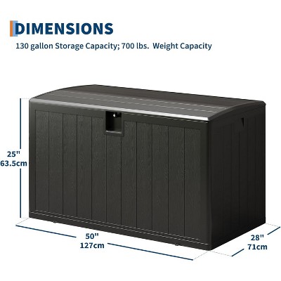Dimensions diagram of the storage box with measurements