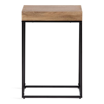 Natural Mango Wood and Black Metal Slim Side Table