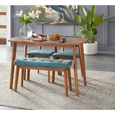 Nettie Walnut and Teal Mid-Century Modern Dining Set with Bench