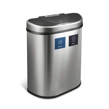 Nine Stars 18.5gal Motion Sensor D-Shape Stainless Steel Recycling Trash Can