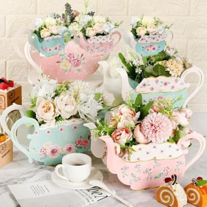 24 Pcs Charming Tea Party Flower Box Centerpieces, DIY Spring Princess Theme w/4 Styles Cute Teapot Shape for Mother¡¯s Day Wedding Shower Party Decor - 1 of 4