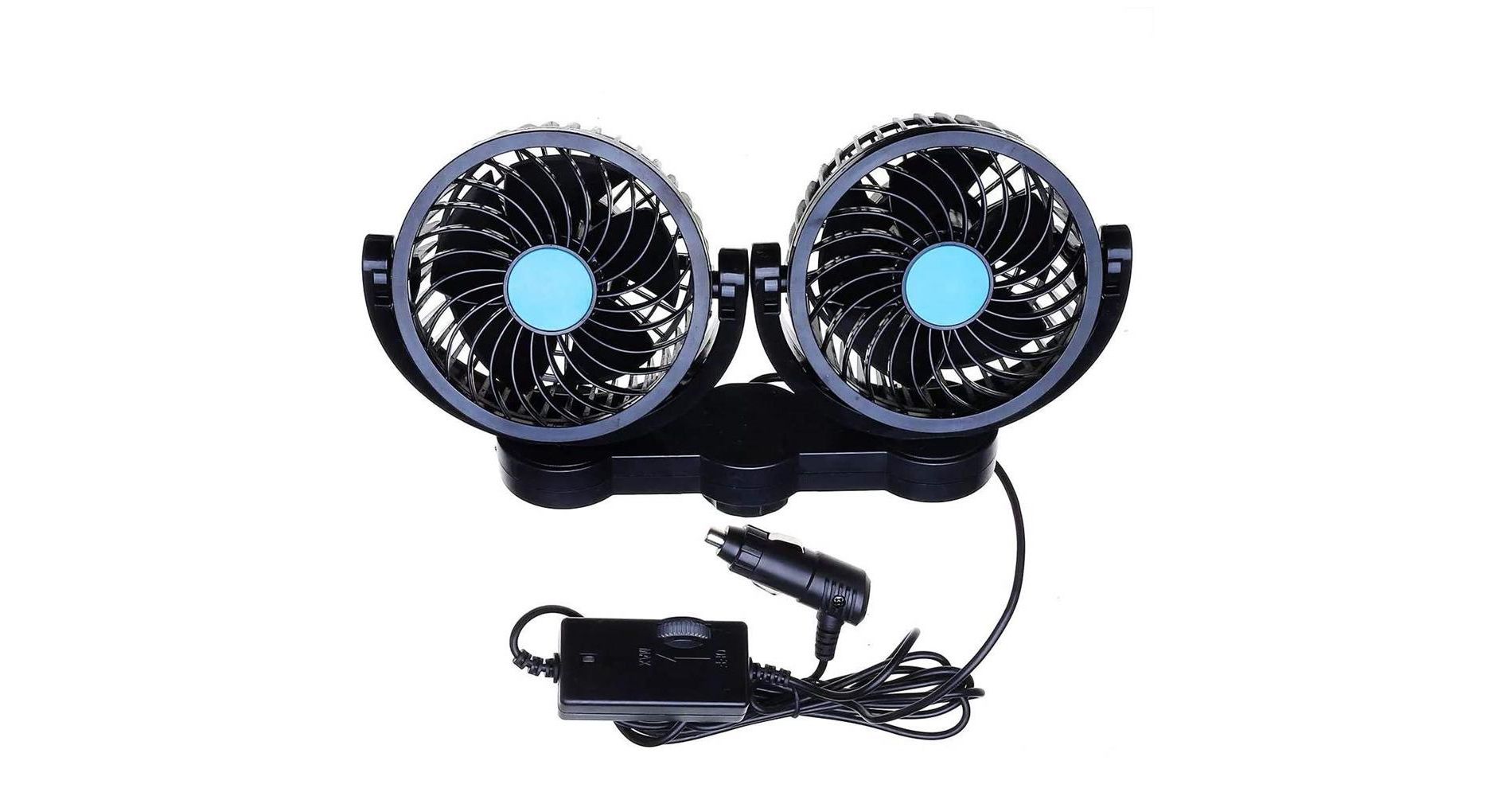 Zone Tech 12V Dual Head Car Auto Electric Cooling Air Fan for Rear Seat - Powerful Quiet 2 Speed 360 Degree Rotatable 12V Ventilation Rear Seat