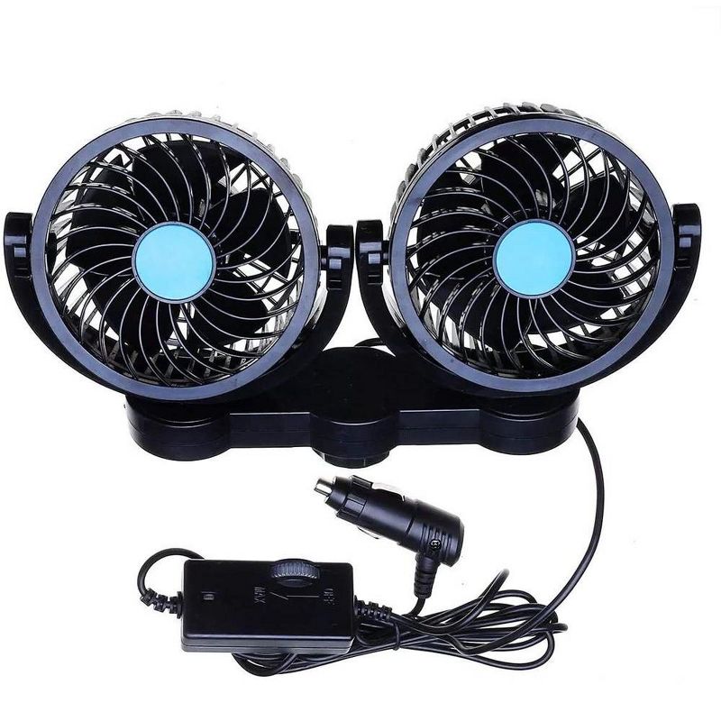 Zone Tech 12V Dual Head Car Auto Electric Cooling Air Fan for Rear Seat - Powerful Quiet 2 Speed 360 Degree Rotatable 12V Ventilation Rear Seat, 1 of 8