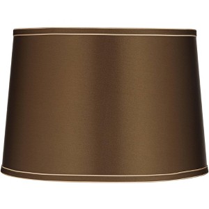 Springcrest Sydnee 14" Top x 16" Bottom x 11" High x 11" Slant Lamp Shade Replacement Medium Brown Satin with Trim Drum Modern Spider Harp Finial - 1 of 4