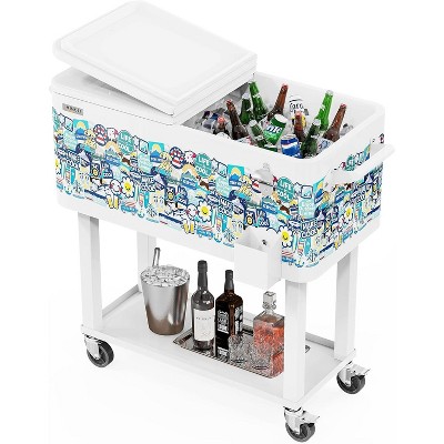 thumbnail image 2 of SHAREWIN 80 QT Rolling Cooler Cart - Portable Party Bar With Wheels, Shelf & Bottle Opener 2 of 3